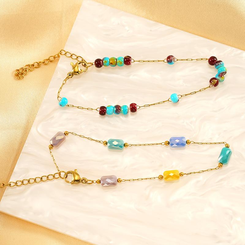 Titanium Steel Glazed Bead Pearl Bracelet, Sweet Crystal Natural Stone Colored Jewelry, High Sense Of Personality