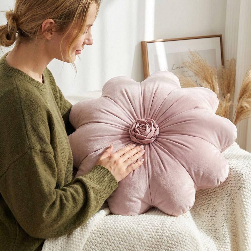 Soft Sunflower Throw Pillow Dutch Velvet Bedroom Pillow Minimalist Round Pillow  Couch Accessory