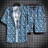 Hawaiian Beach Flower Shirt Men's Hong Kong Style Retro Style Short Sleeved Shirt Set Casual Two-piece Set
