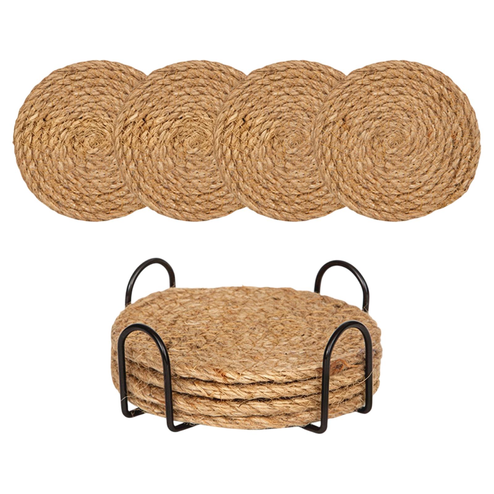 Set of 6 Round Woven Cotton Yarn Placemats with Coaster Heat Insulation Mats for Dining Table Protection and Decoration One Size