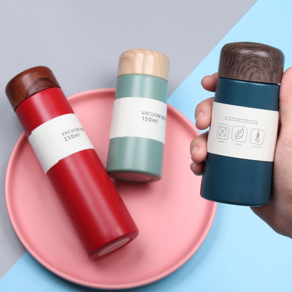 Mini Small Straight Cup Pocket Two New Lovely Ladies Cup Vacuum Vacuum Cup Wood Grain Cover Korean Version of Creative Water Cup