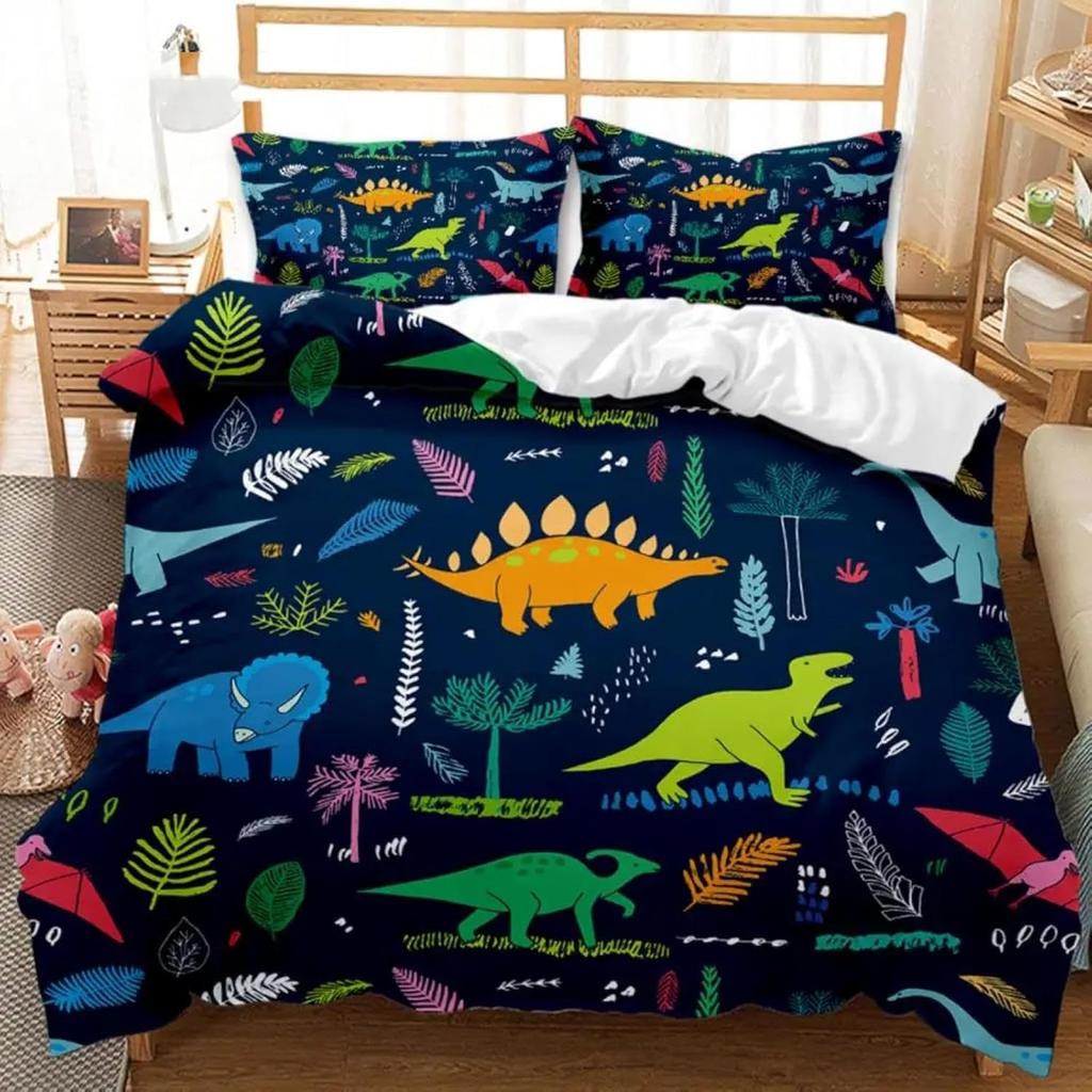Funda Nórdica de Dinosaurios para Niños Juego de Ropa de Cama con Temática de Animales Microfibra Dibujos Animados Funda de Edredón Individual King Para Niños Niñas Adolescentes Decoración de Dormitorio