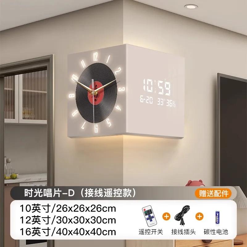 Новые угловые двусторонние настенные часы Винтажные часы-пластинка Угловые часы Вечный календарь Электронные декоративные настенные часы  26 X 26 X 26cm