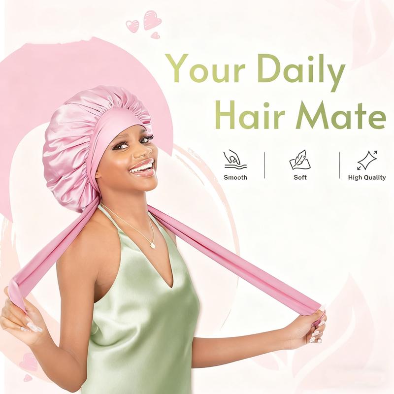 Satin Silk Hair Bonnet  Adjustable Tie Band  Sleep Bonnet for Women Men Unisex Protective Headwear