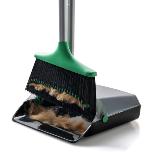 Eyliden Broom and Dustpan Set, Indoor/Outdoor Cleaning Kit, Freestanding, Easy Storage, Long Handle with Adjustable Length (67cm-116cm), Transparent,