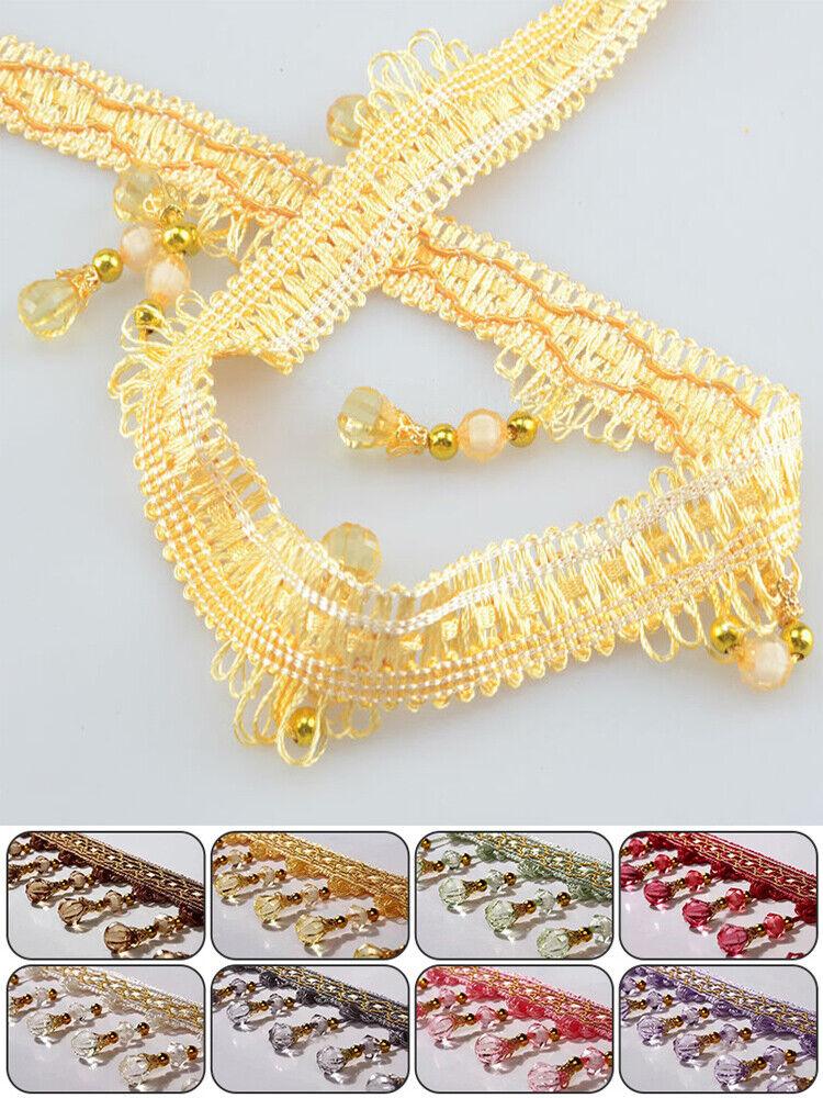 12M Tassel Fringe Trim Pumpkin Crystal Beaded Ribbon Sewing Curtain Lace Materia Bead Drapery Sewing Textile Decoration