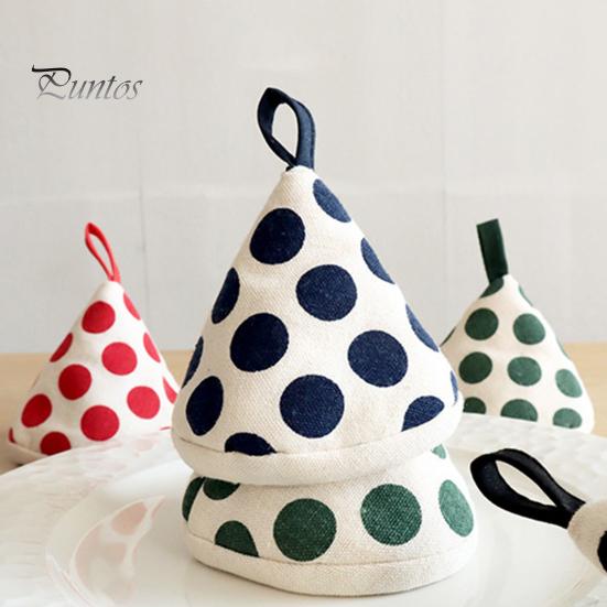 Scald-Proof Pot Handle Cover Triangle Cotton Heat Resistant Dot Print Hanging Loop Sleeve Thick Mini Kitchen Griddle Frying Pan Lid Grip Holder