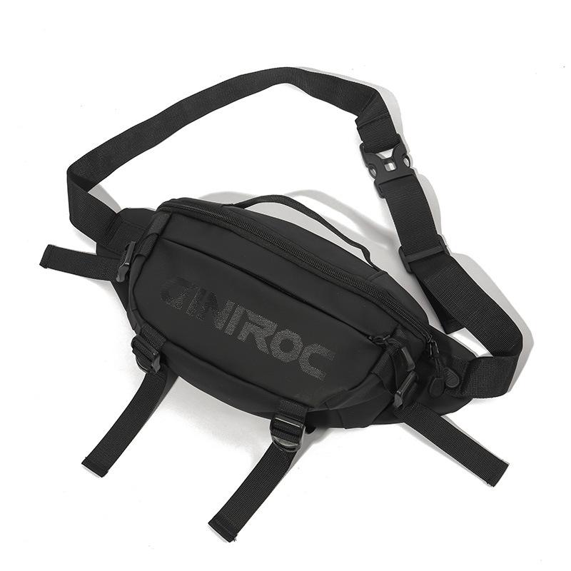 

Crossbody bag men s tide brand large capacity function shoulder canvas breast bag leisure sports tooling locomotive wind cycling bag women чорний
