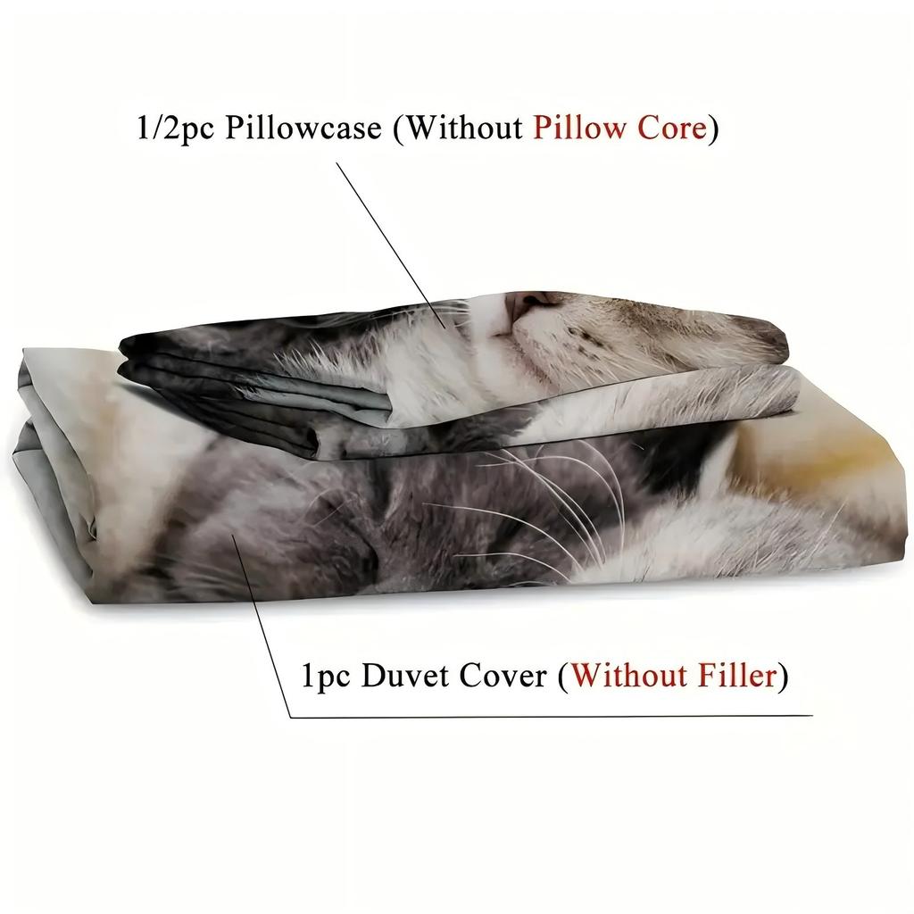 Cute Plush Pet Cats 3D Printed Bedding Set Simple Pet Cat Style Luxury Duvet Cover Soft Comfortable Home Polyester Quilt Cover