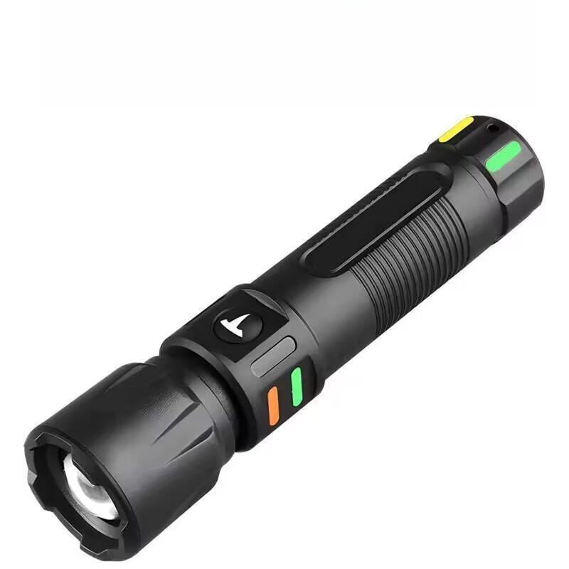 High Brightness Flashlight with Built-in Battery, Fluorescent Strip, Rechargeable Aluminum Alloy ABS Light, Waterproof Hiking Camping Light