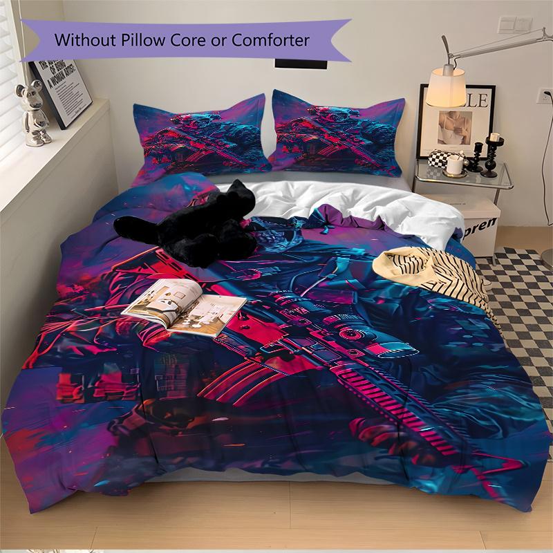 3pcs Skull Soldier Home Decor Bedding Set-Universal Three-Piece Suit for Bedroom, Guest Room, Living Room, Hotel-Perfect Gift for Fans, Trav