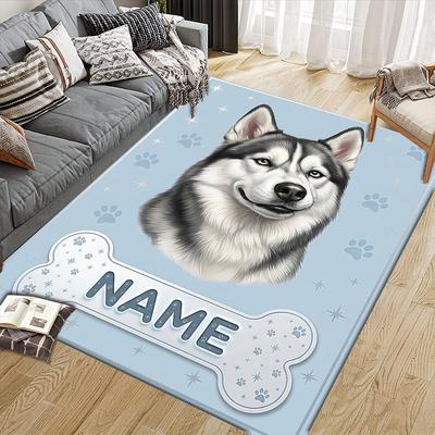 Custom Name,Cartoon Dog Home Sofa Decoration for Living Room & Bedroom, Non‑Slip Play Flannel Floor Mat for Game Room