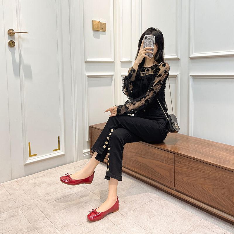 

Coconut Style, весна 2025, новая интернет-знаменитость, универсальная обувь на плоской подошве, демисезонная обувь с квадратным носком для беременных, свадебные туфли, красные туфли-лодочки 34