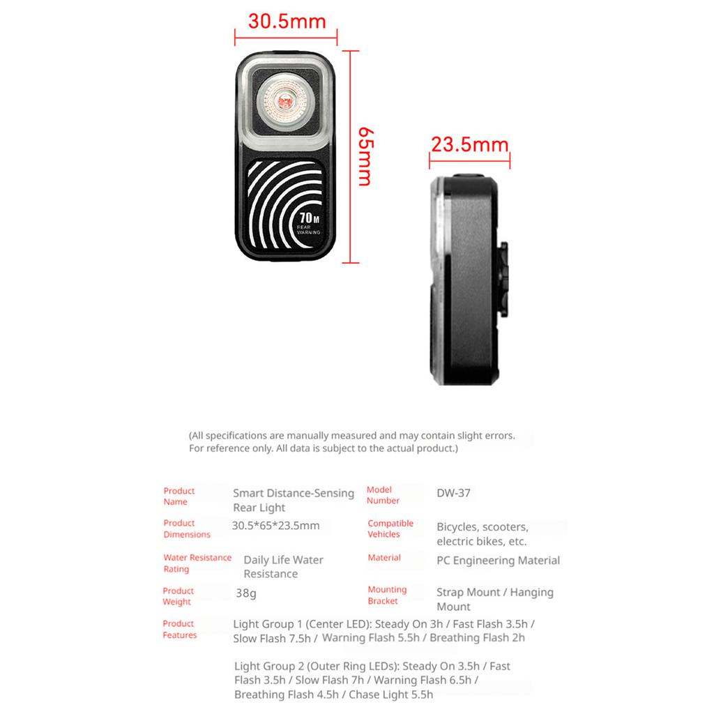 Radar Sensor Bicycle Taillight Waterproof Bicycle Brake Sensing Lamp High-Brightness Strobe Warning Light Cycling Accessories