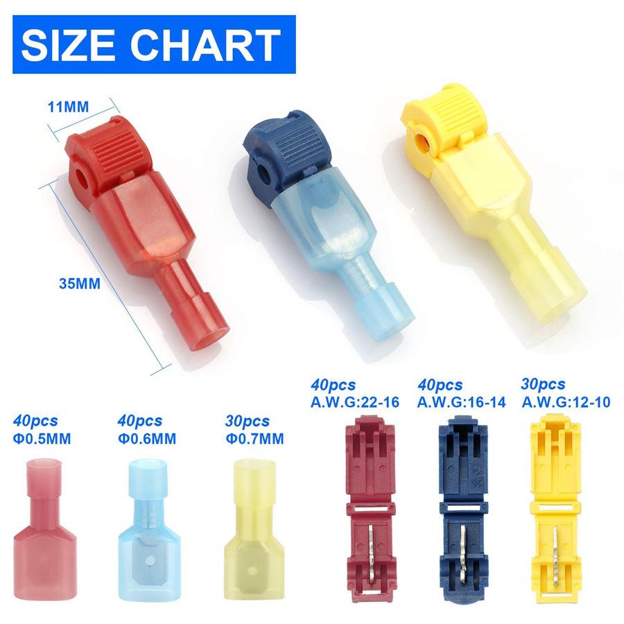 220x Motorcycle T Tap Wire Connector Clip Cable Latch Insulated Terminal 3xColor