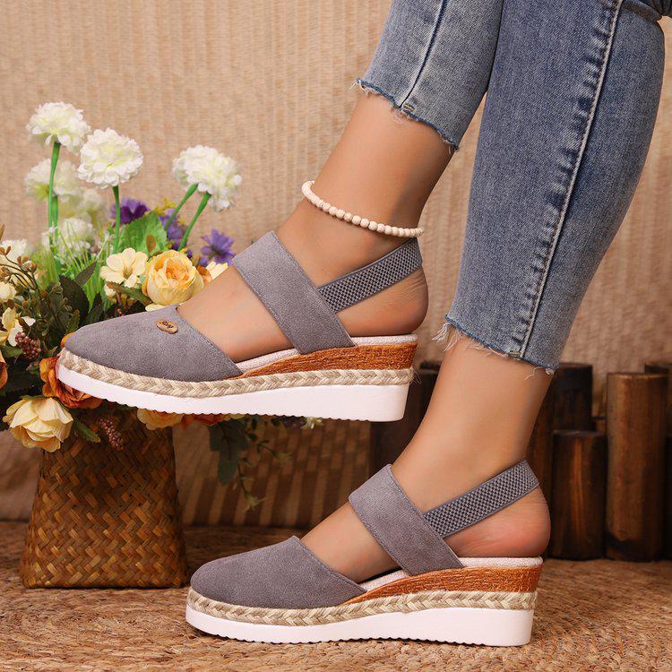 Cross-Border Plus Size 2025 Backless Wedge Sandals: Lightweight, Rope Braid, Closed Toe, Elastic Band, Thick Sole Women's Shoes.
