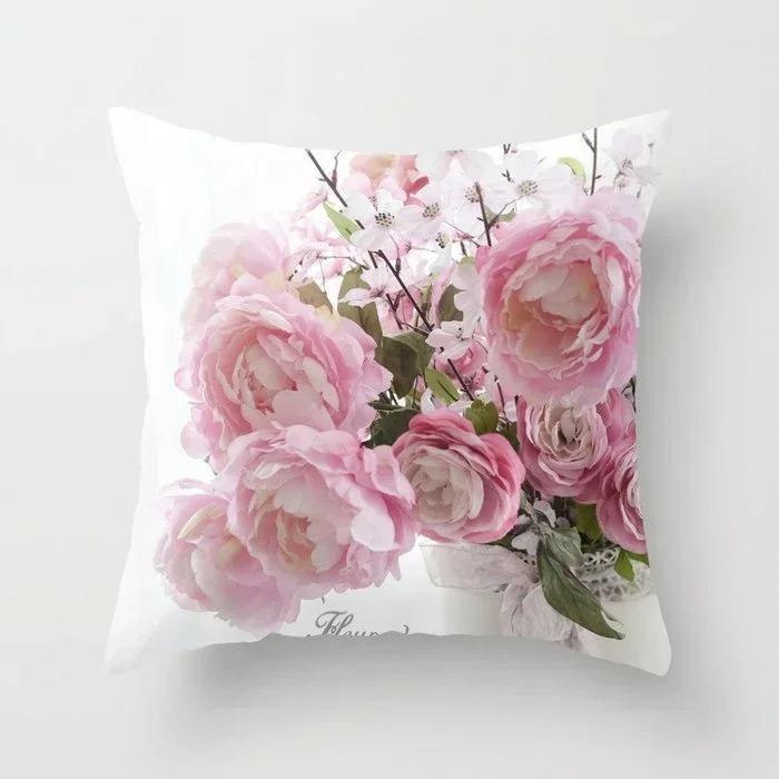 Home Decor Pink Roses and Love Pattern Pillow Cover Pattern Cushion Cover Suitable for Sofa Bedroom Car Pillow Cover