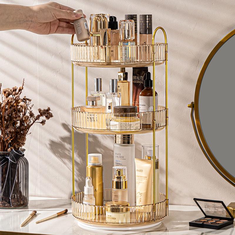 Light Luxury Rotating Bathroom Shelf: Multi-functional Three-Tier Vanity Storage Rack for Living Room Use