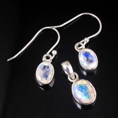 Maansteen hanger oorbel set 100% 925 sterling zilver handgemaakte juni geboortesteen sieraden