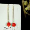 Summer 2024 Green Agate & Yellow Cat's Eye Stone Pink Gem Earrings for Women