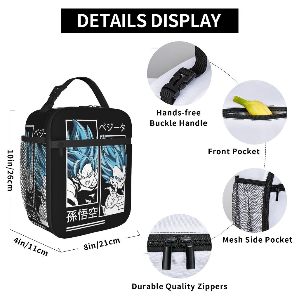 DBZ Insulated Lunch Bag Leakproof Vegeta Anime Meal Container Thermal Bag Tote Lunch Box Work Outdoor Men Women
