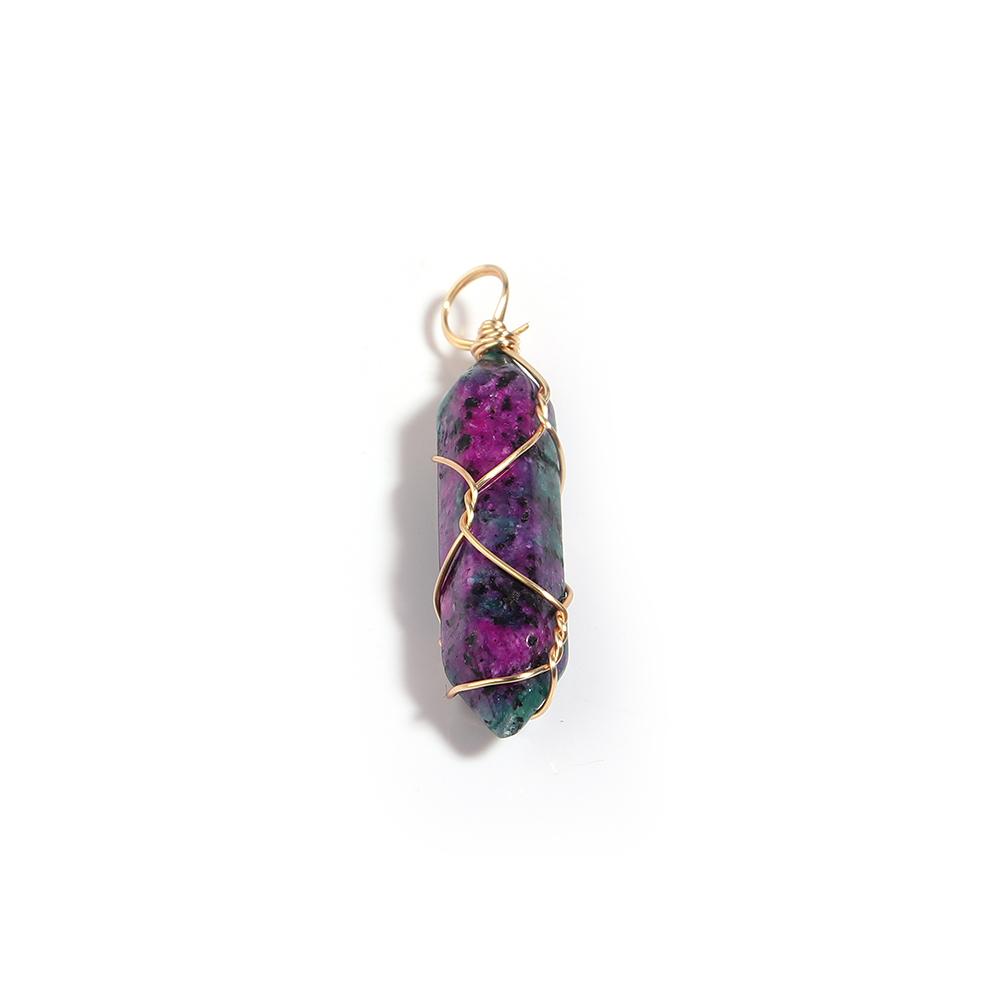 1 Pc Natural Stone Charms 40mm Color Bullet Shaped Handmade Gold Wire Pendants for DIY Necklace Gifts Jewelry Making Accessories