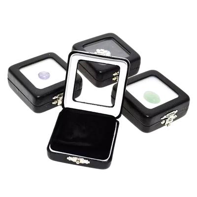 Caja Negra de Cuero Sintético PU con Hebilla Almacenamiento de Joyería de Gema Contenedor Desnudo Exhibición de Ventana Transparente