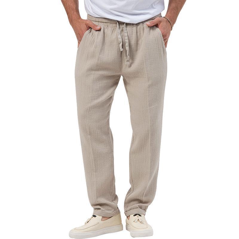 Summer Men's Breathable Solid Colour Bubble Trousers Large Size Loose Men's Casual Trousers