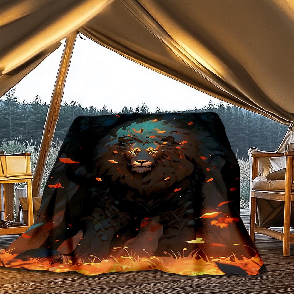 1pc Lion King Artwork Throw Blanket Polyester Fiber, Lightweight Flannel, Soft & Warm, All Season Use for Outdoor, Camping Digital Print 80x120cm