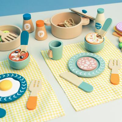 Wooden Children's Simulation Kitchen Pot Vegetable Salad Cooking Play House Kitchenware Cutting Le Cutlery Set Toys