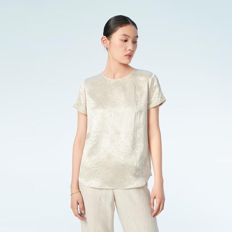 OVVOVV Women s Diacetate Round Neck Short Sleeve Top M
