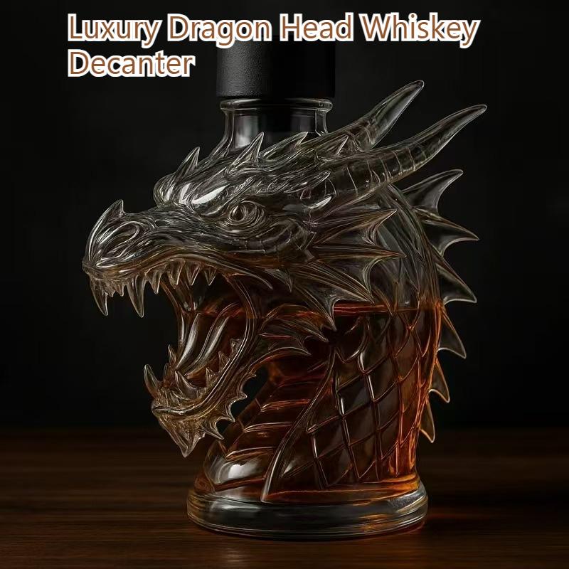 Luxury Dragon Head Whiskey Decanter-Handcrafted Crystal Clear Glass with Intricate Scale Carving, Collector's Display Art Piece