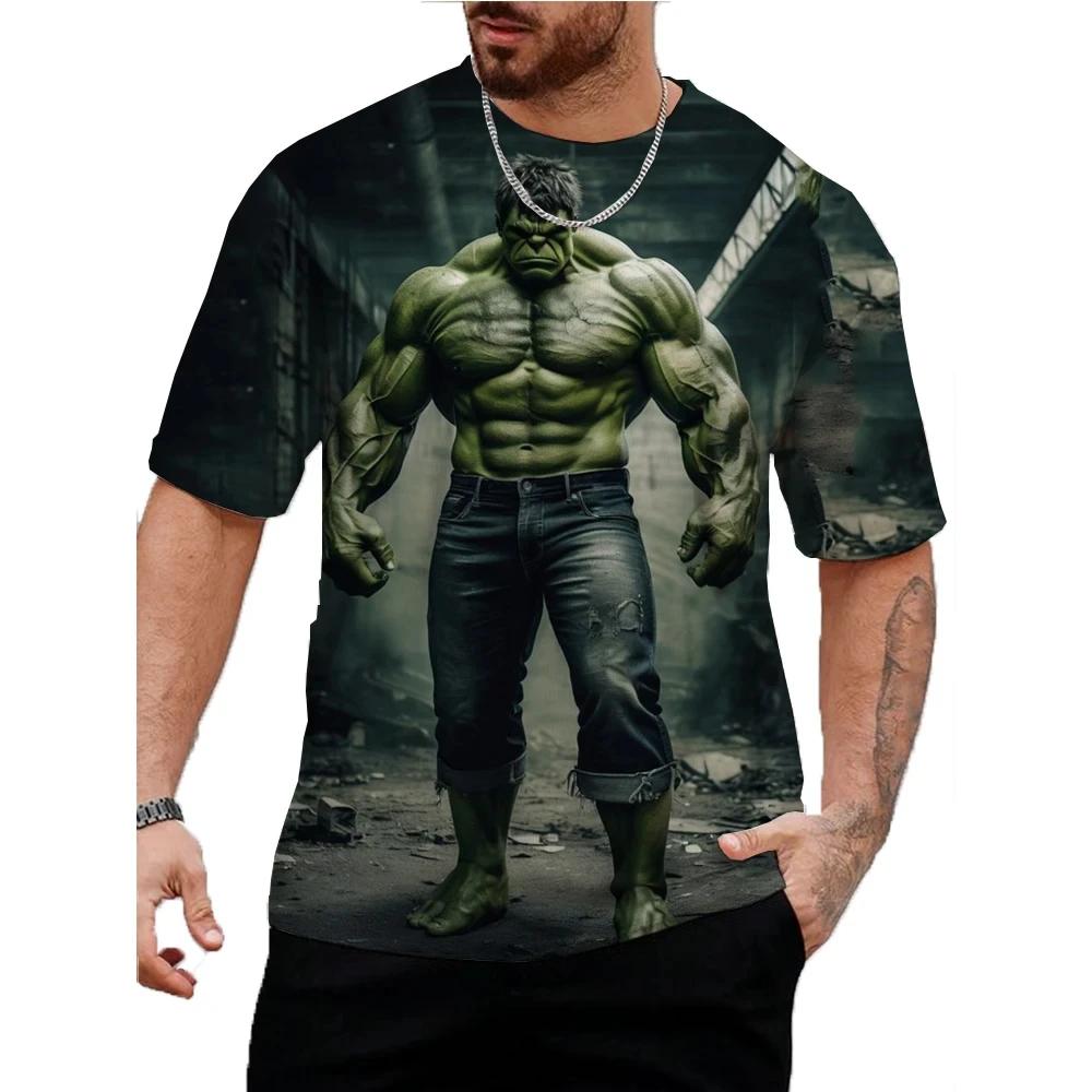 Marvel Hulk Print T-Shirt Für Männer Sommer Cartoon Tops T-Shirts Männlich Lässig Stilvoll Kurzarm Kleidung Mode Trendig Streetwear