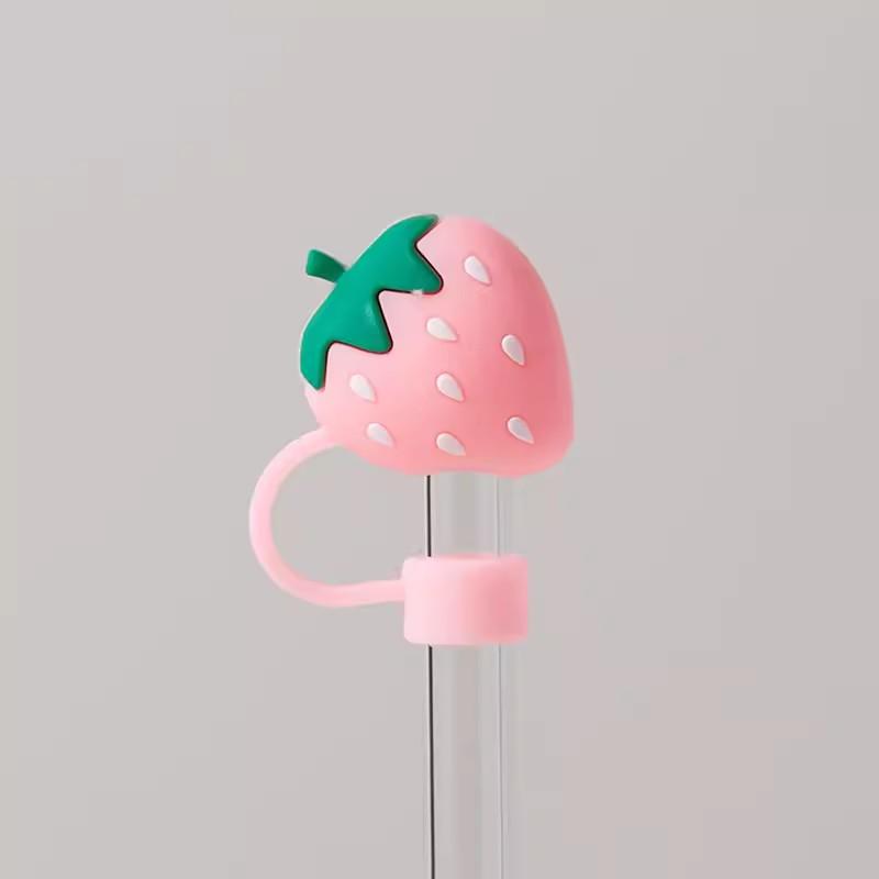 Cute Strawberry Straw Cover Caps For Stanley Cup 40 oz Tumbler Accessories Kawaii Silicone Straw Toppers Cap For 10mm Straws