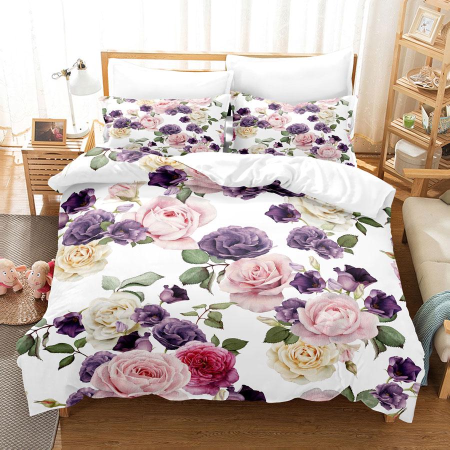 Flower Duvet Cover Set For Girls Women Bedroom Decor 3d Digital Print Polyester Comforter Cover Quilt Cover King Queen Full Size