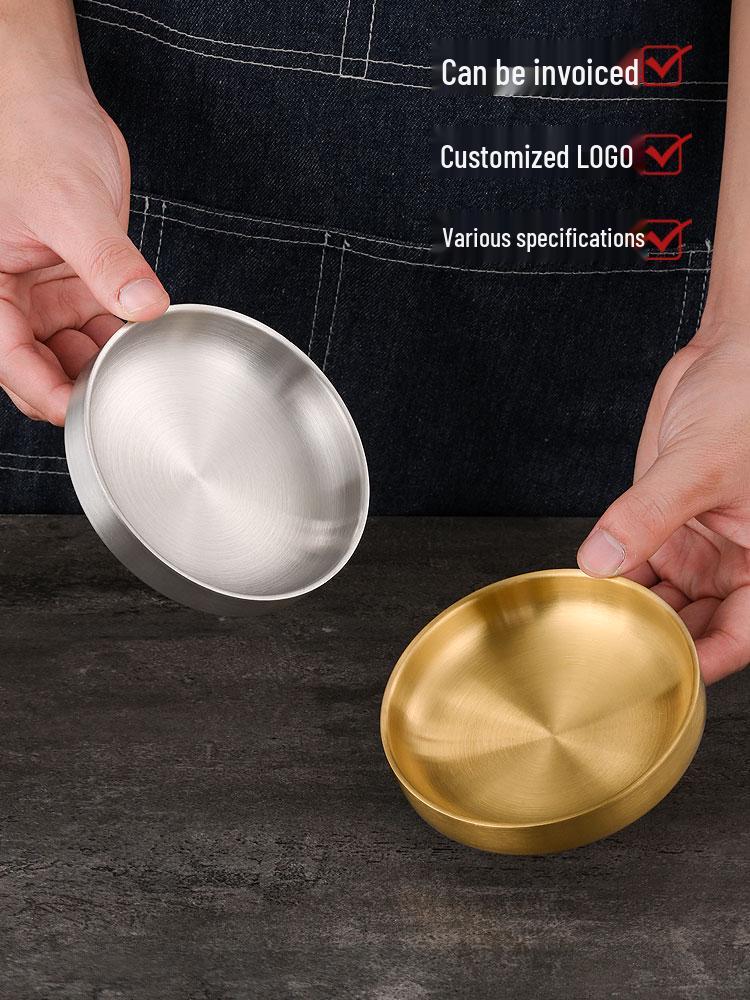 Korean-Style Double Layer Gold Kimchi Dish - Stainless Steel Small Bowl for BBQ, Dipping Sauce, Seasoning.