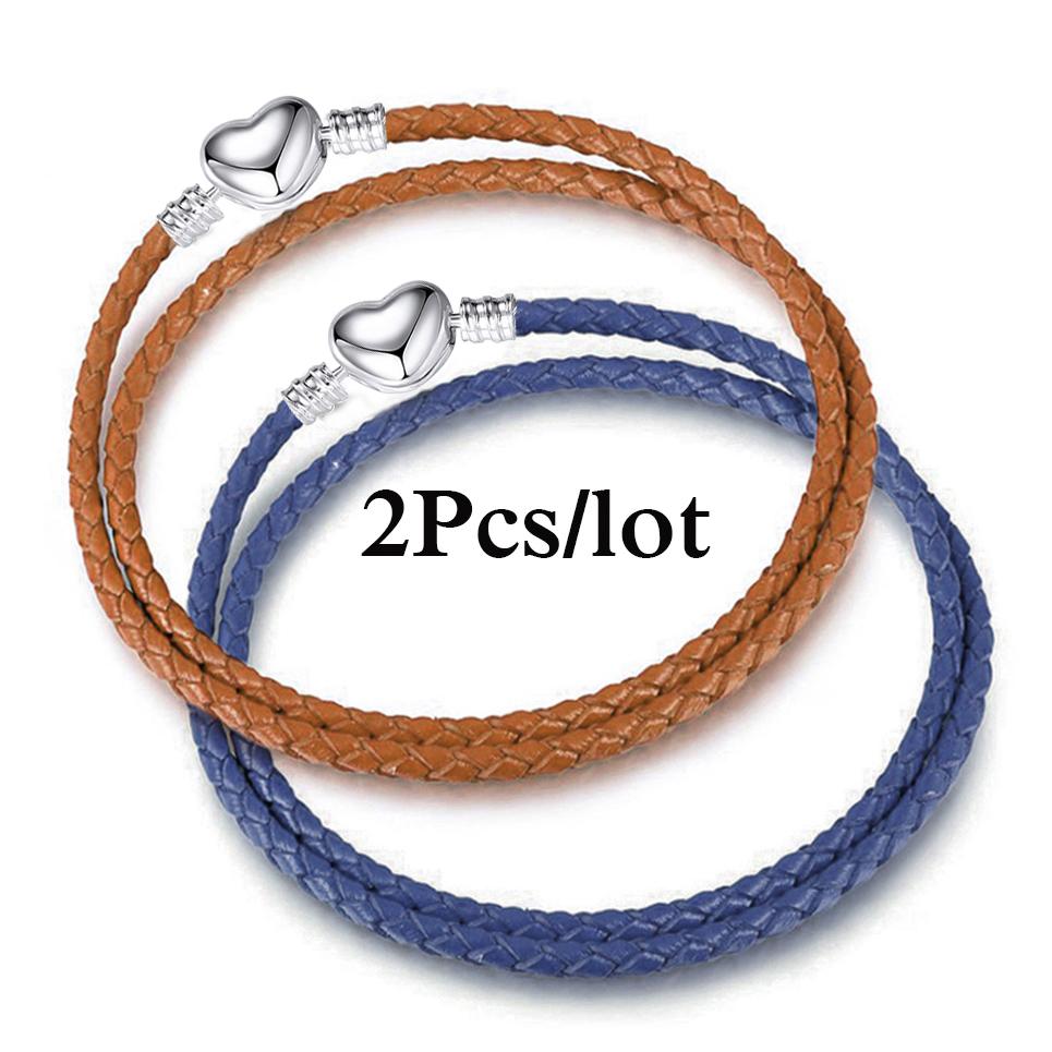 2Pcs/Lot Vintage Jewelry Leather Chain Bracelets Fit DIY Handmade Beads Charms Bracelet Couples Pulsera Jewelry For Women Men