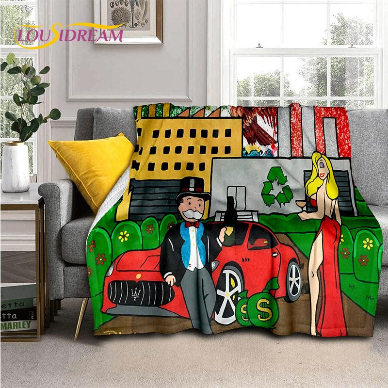 Rich Man Game Monopoly Dollar Cartoon Blanket,Soft Throw Blanket for Home Bedroom Bed Sofa Picnic Travel Office Cover Child Gift