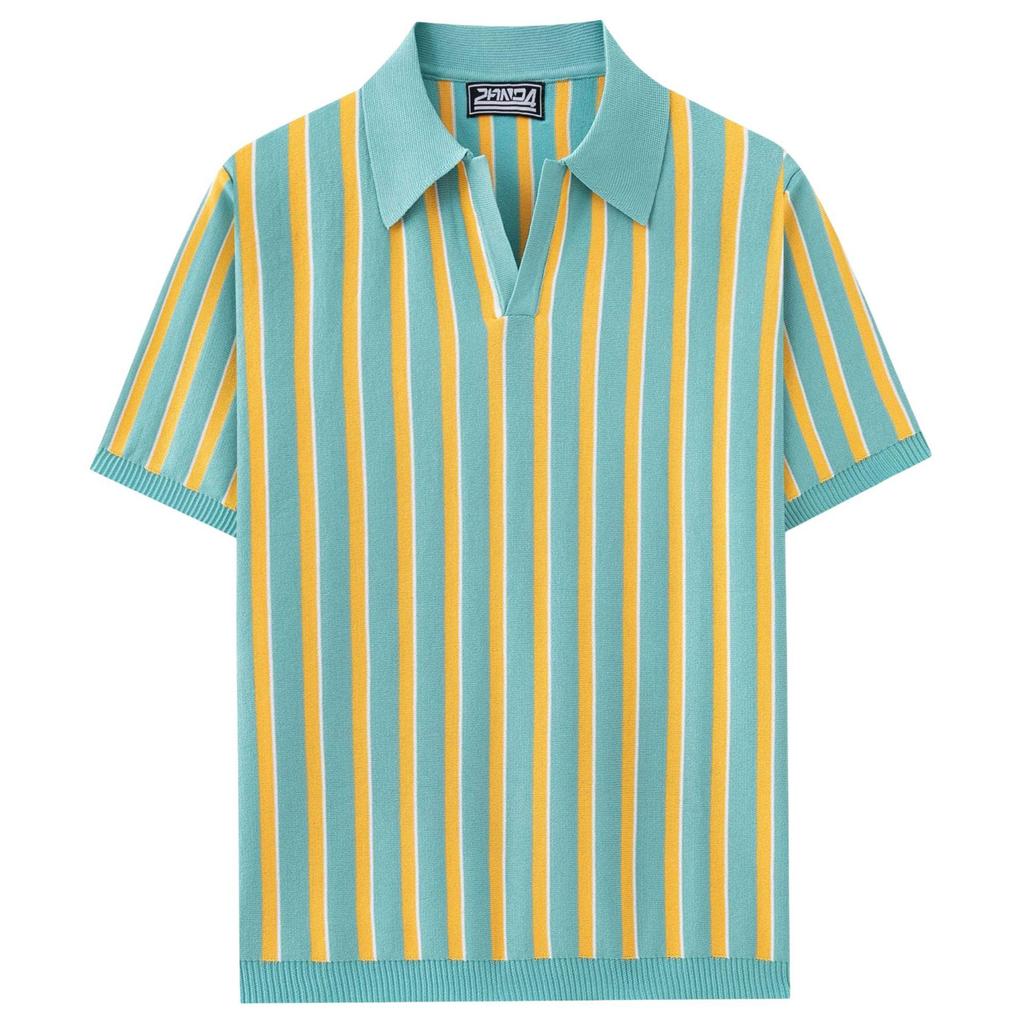 Camisa Polo de Hombre a Rayas con Cuello - Verano Casual de Punto de Manga Corta SJ0158