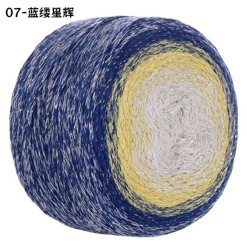 Gradual Change Cake Color Hollow Cotton Flash Silk Segment Dyed Crochet Bag Round Strand Colored Cotton Thread 200G