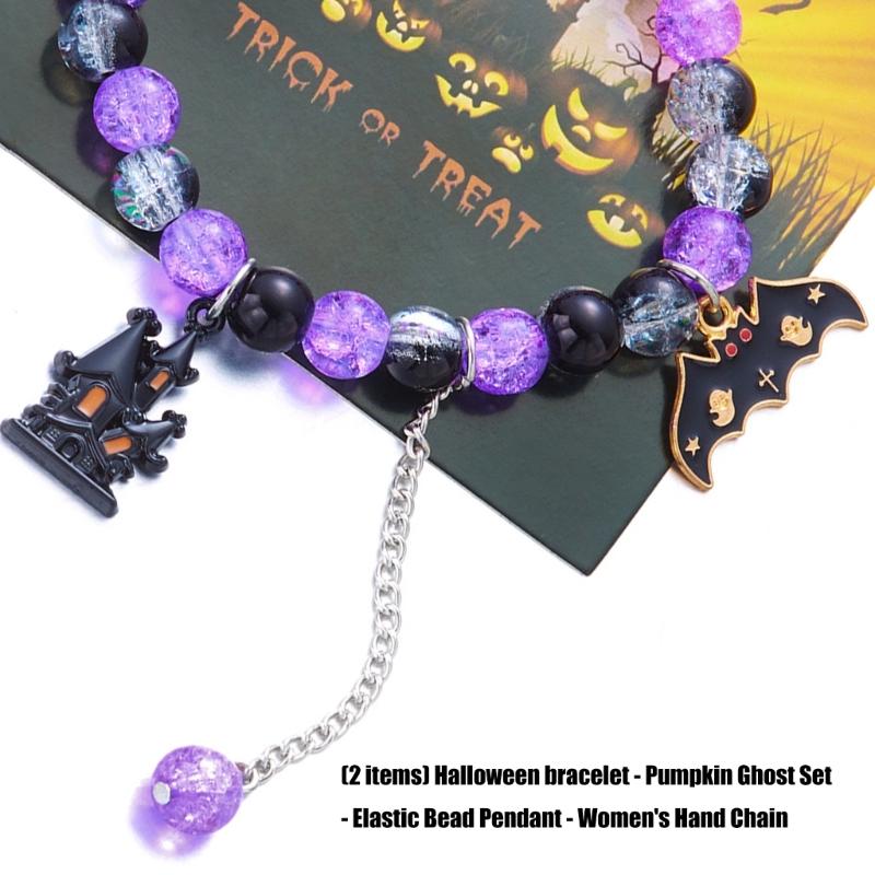 Elastic Bead Bracelets Featuring Cute Pumpkin Specter Charm Perfect for Halloween Costume Party Accessories and Gifts