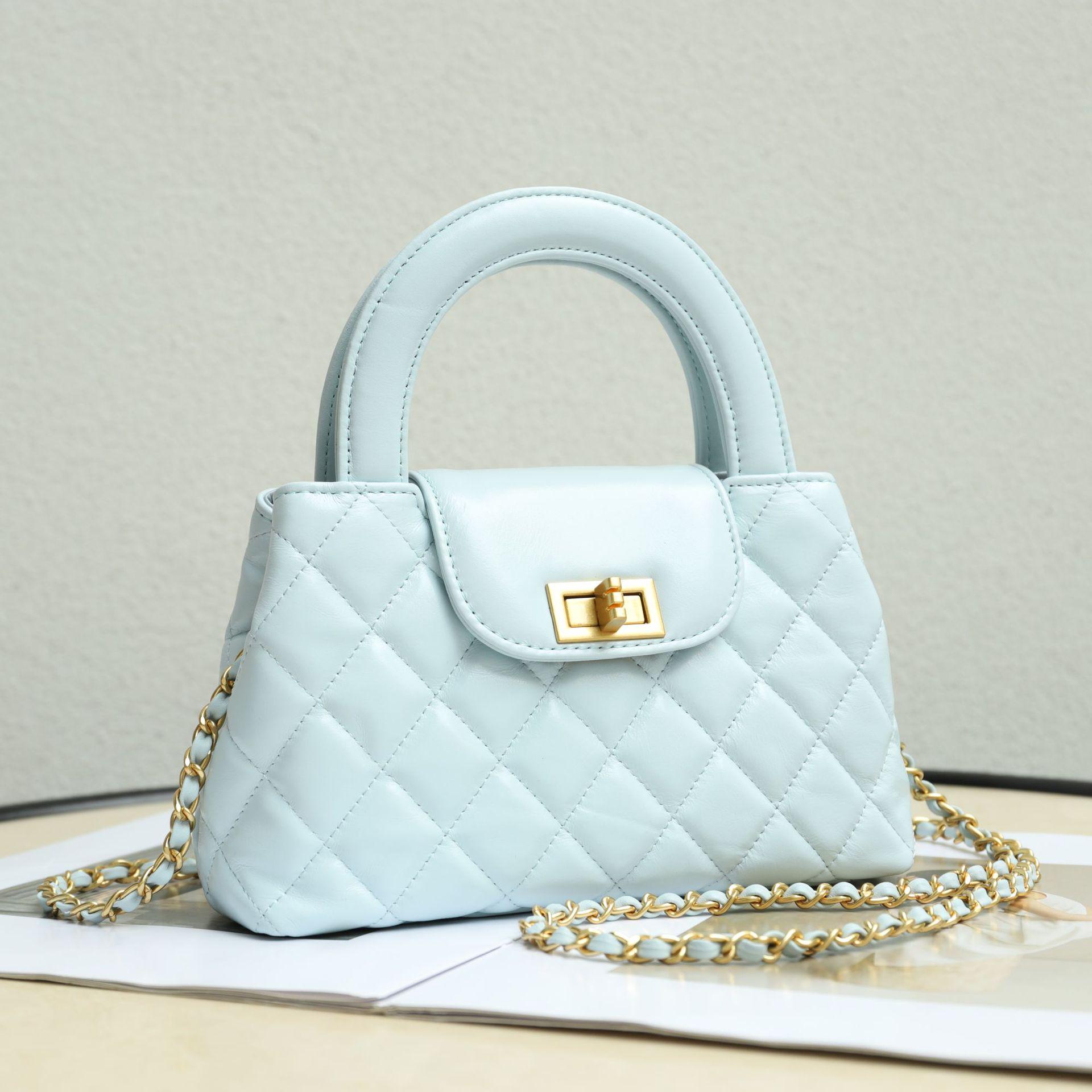 

Женская сумка-клатч из натуральной кожи с ромбовидной цепочкой, новинка 2025 года - Универсальная женская сумка через плечо 20cm L x 7cm W x 13cm H