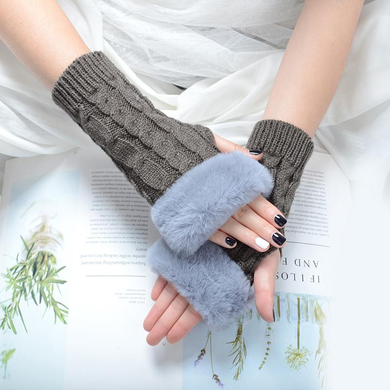 Winter Women Gloves Plush Faux Fur Knitting Wool Keep Warm Mitten Fingerless Lady Girl Half Finger Gloves Christmas Gift