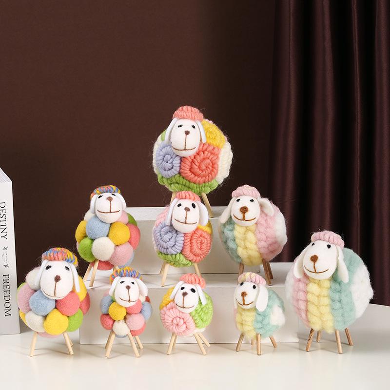 Cute Mini Wool Lamb Figurines Soft Felt Sheep Ornaments for Cake Topper Birthday Party Desktop Home Decor