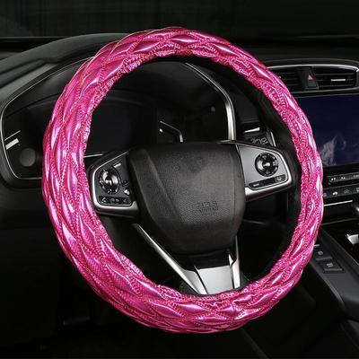 All-Season Embroidered Leather Steering Wheel Cover - Diamond Pattern