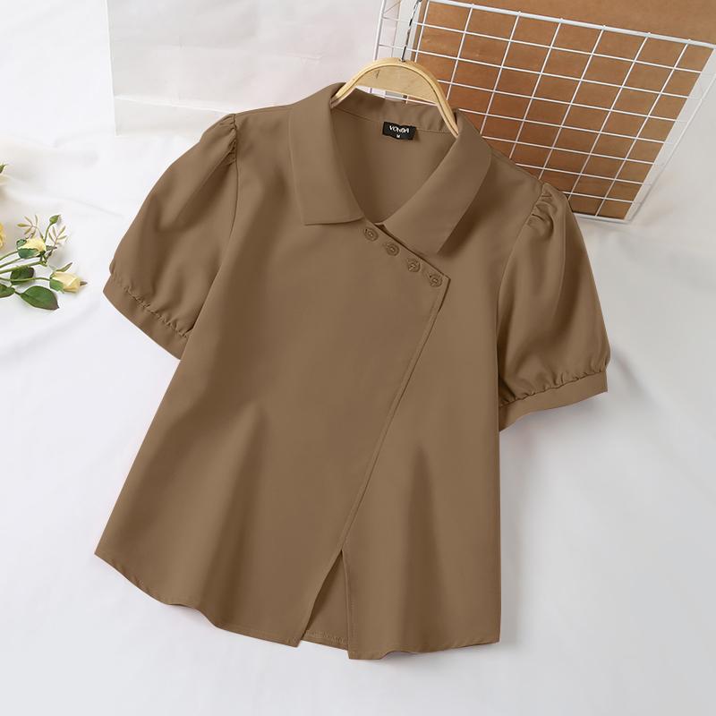

VONDA Женская летняя повседневная блузка с коротким рукавом и нерегулярными разрезами и лацканами 5XL хаки