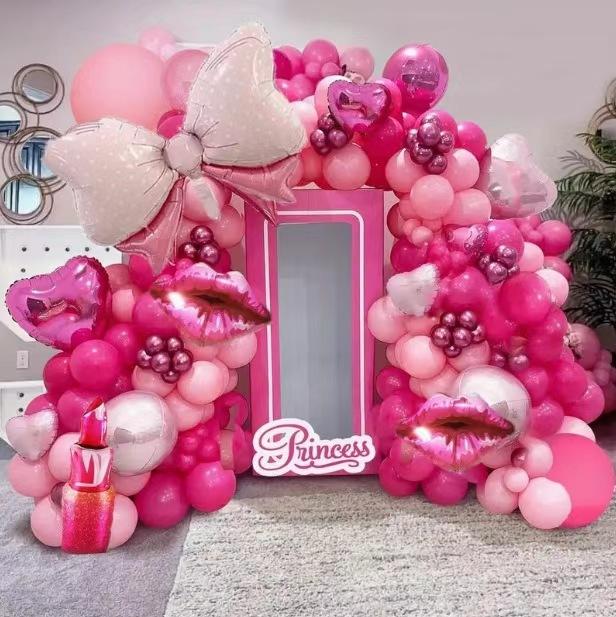 Pink Bow Lipstick Aluminum Film Balloon Set Girl Birthday Party Venue Decoration