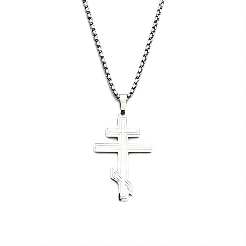 New Titanium Steel Cross Pendant Russian Orthodox Byzantine Stainless Steel Men's Cross Necklace
