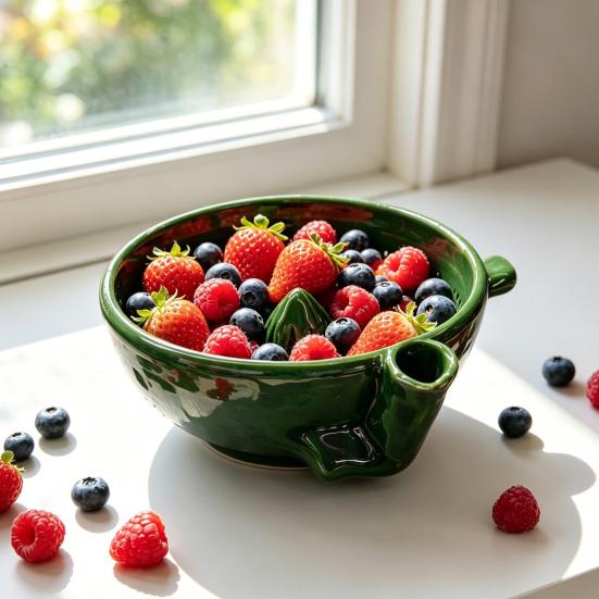Fruit Cleaner Berry Bowl with Drainage Holes Fruit Rinse Bowl Rustic Style Fruit Wash Basket for Kitchen Countertop