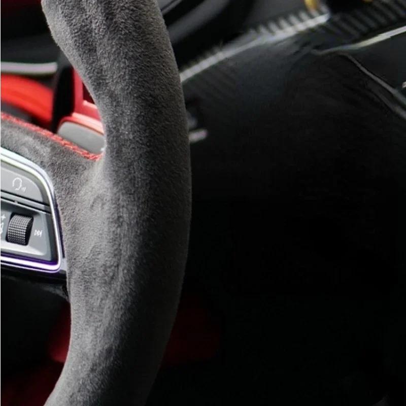 Handgenähte weiche schwarze Carbonfaser-Lenkradabdeckung aus schwarzem Wildleder für Volkswagen Golf 7 Mk7 Passat B8